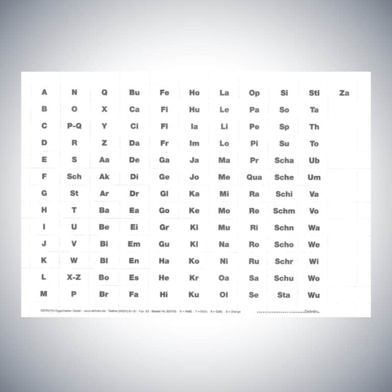 Vordruckbogen mit Alphabet für Vollsichtreiter-weiß